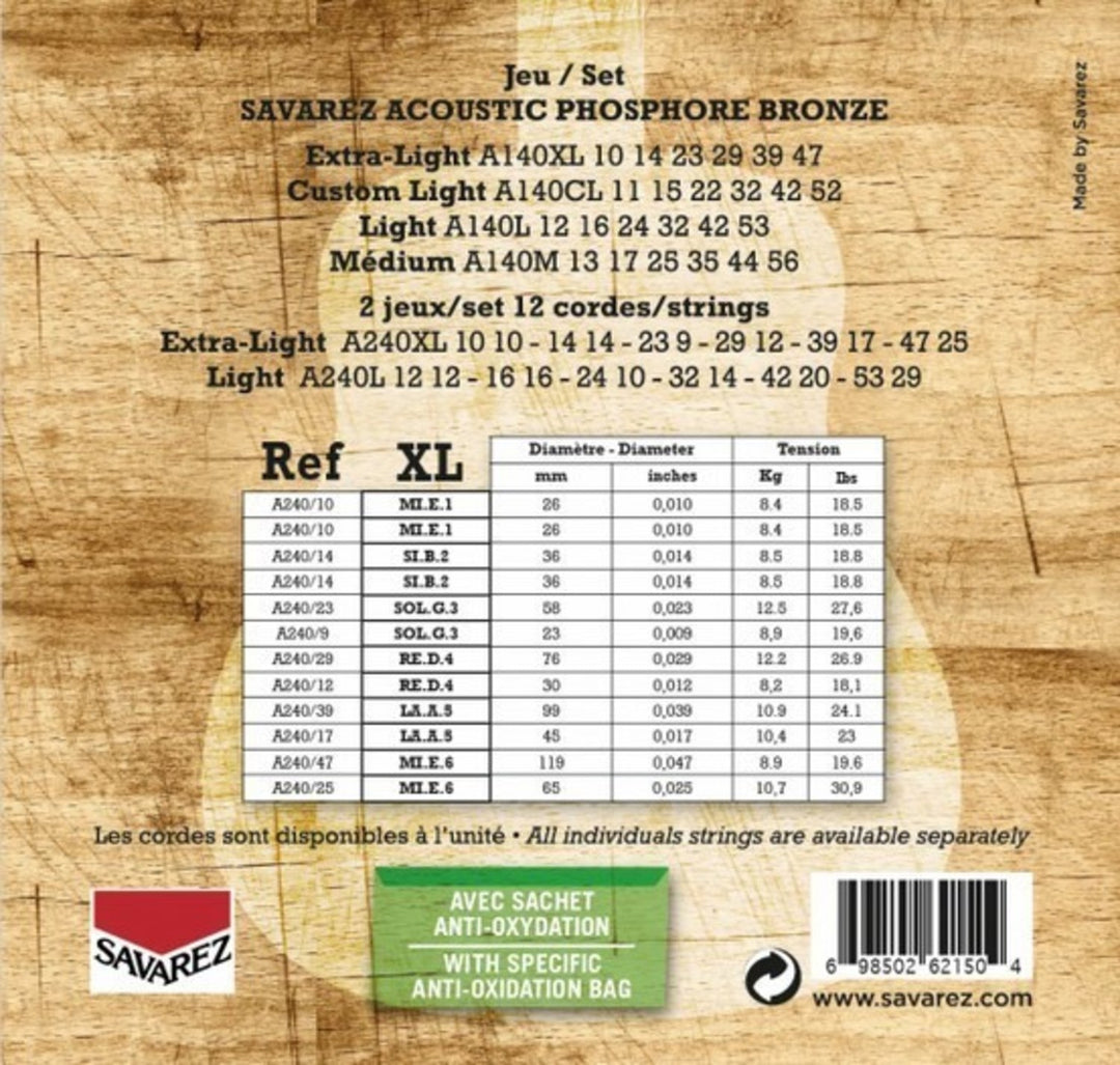 Savarez Cordes pour guitare acoustique Acoustic - 12.str. Ex-Light .010 (A240XL)