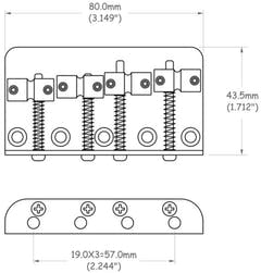 Chevalet de basse électrique Partsland à 4 cordes - chromé