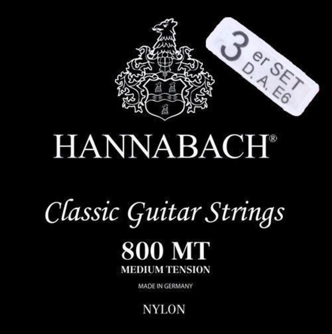 Hannabach Cordes pour Guitares classiques Serie 800 Medium tension plaquées argent - Set de 3 basses (8007MT)