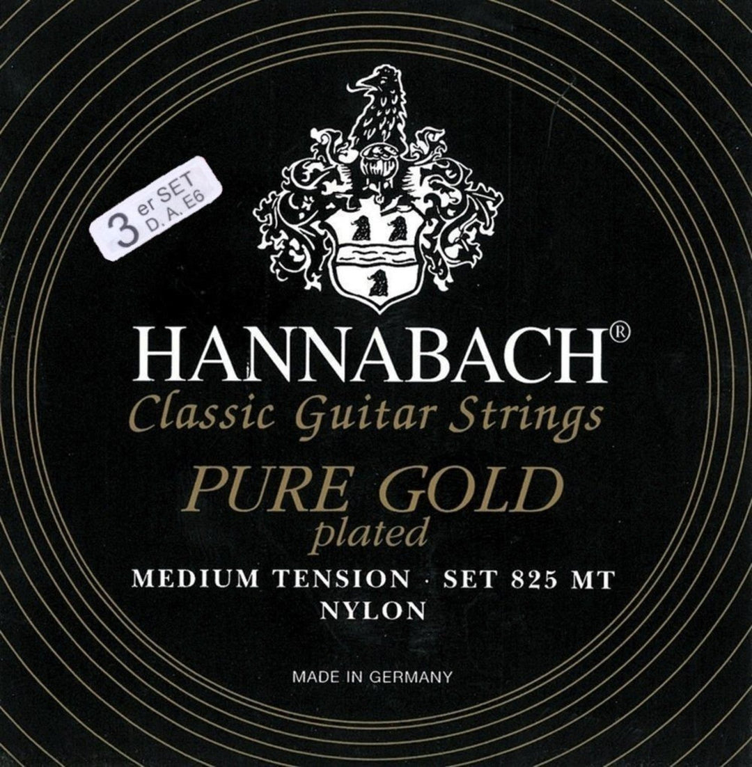 Cordes Hannabach pour guitare classique Serie 825 Medium tension plaquées or spécialisées - 3er Bass medium (8258MT)