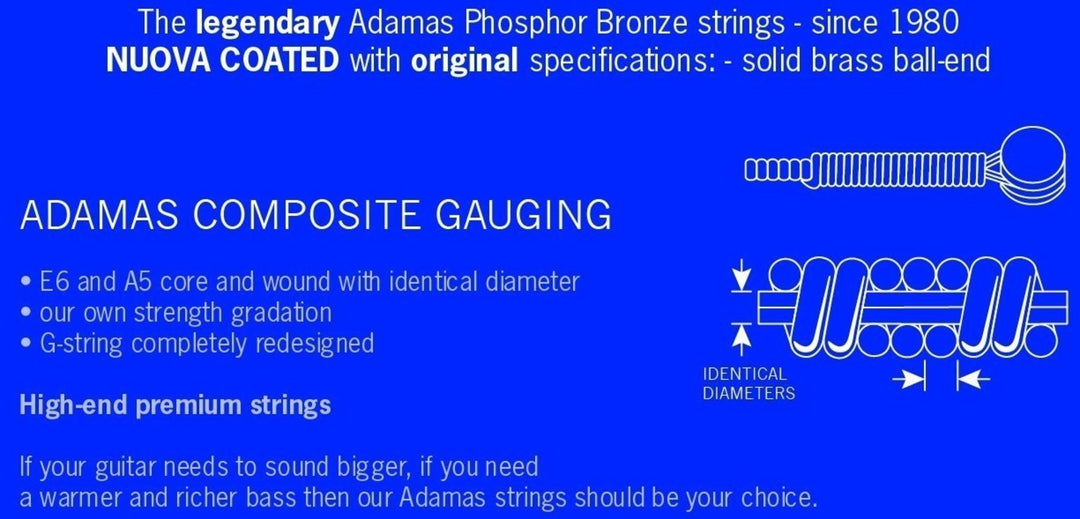 Adamas Cordes pour Guitares acoustiques Nuova phosphor bronze gainées set (3) - set de 3 Ex-Light .010 (1717NU-3)