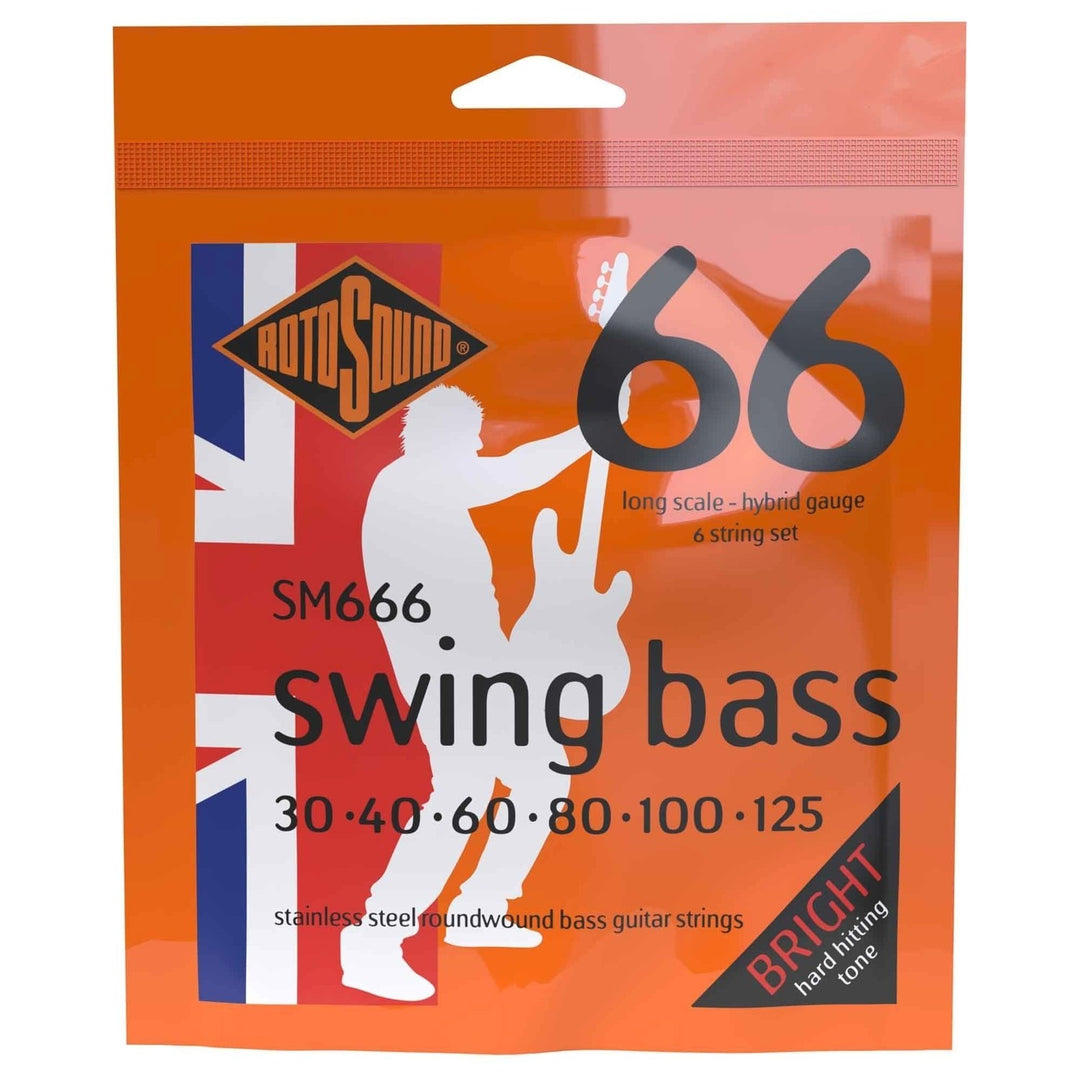 Cordes de basse électrique Rotosound Swing Bass 66 - Set 6-string en acier inoxydable Hybrid 30-125 (SM666)
