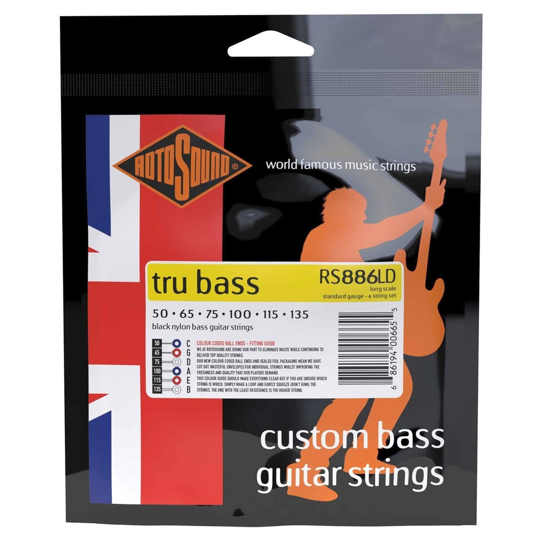 Rotosound E-Bass Strings Tru Bass 88 - Jeu 6 cordes Long 50-135, Long scale : longueur de diapason (34"/860mm) - à medium (32"/810mm) (RS886LD)