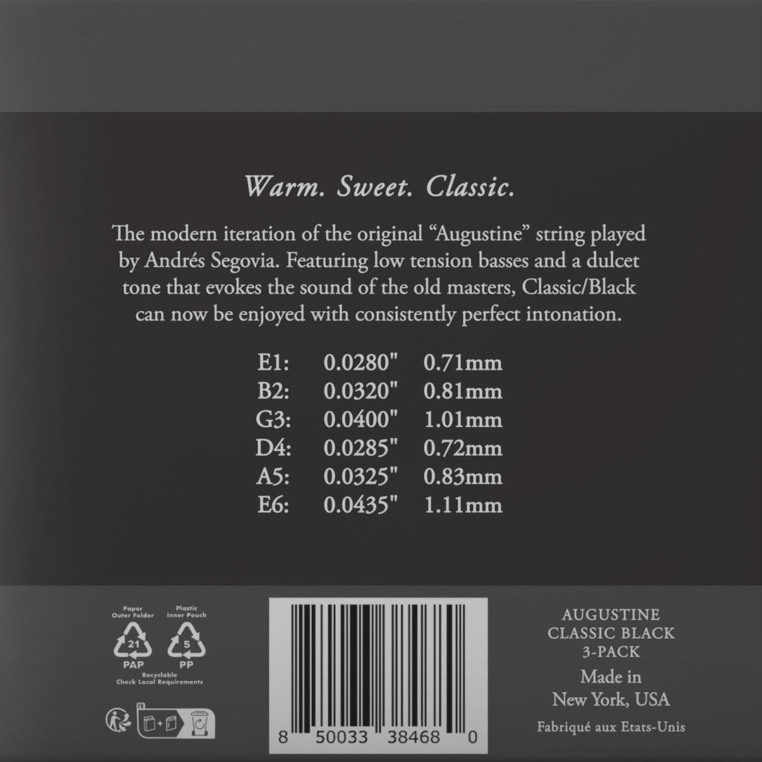 Augustine Cordes pour guitare classique Classic Label - 3 x Set Classic Black (normal/Low)