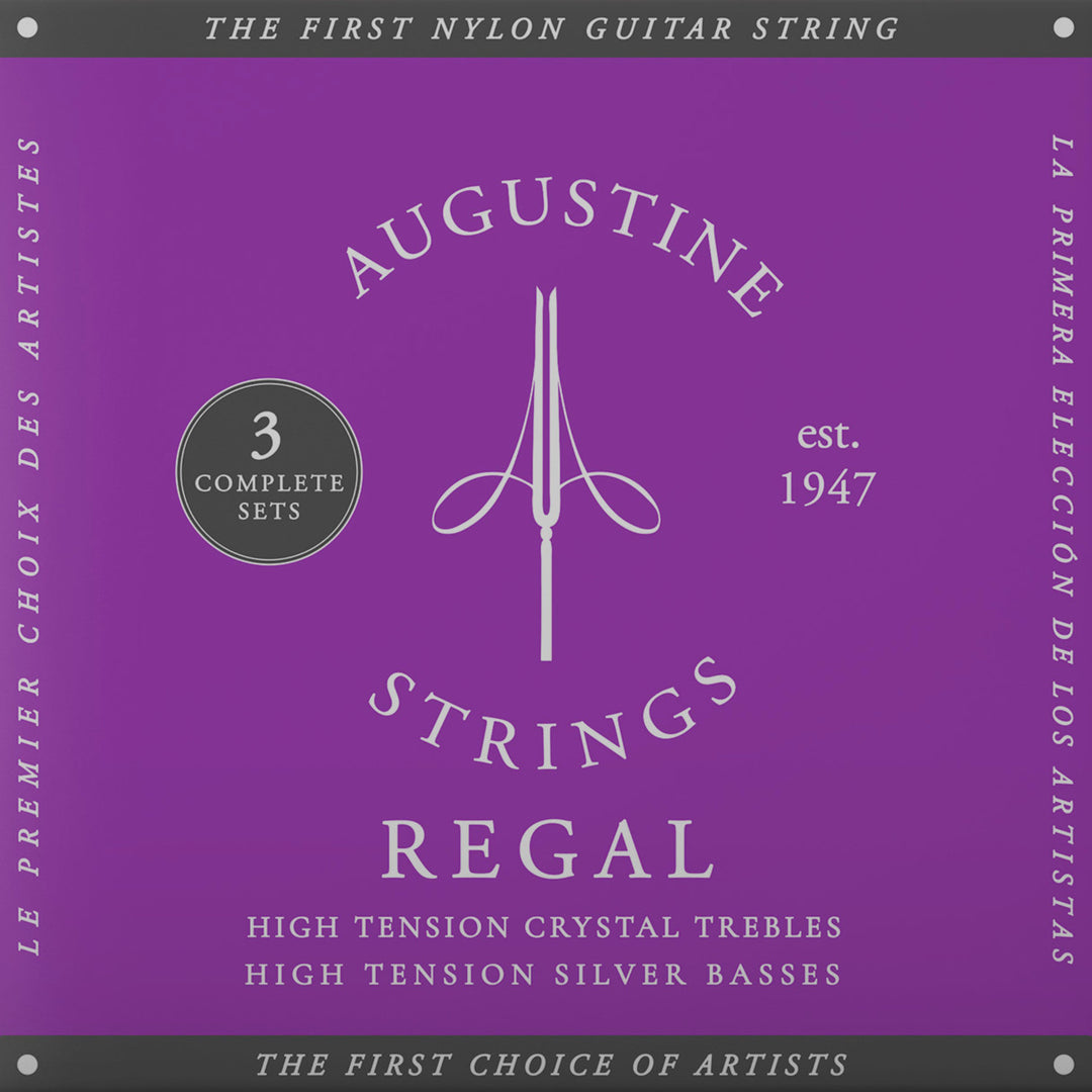 Cordes Augustine pour guitare classique Regal Crystal Nylon aiguës - 3 x jeu Regal Blue (aiguë/aiguë)