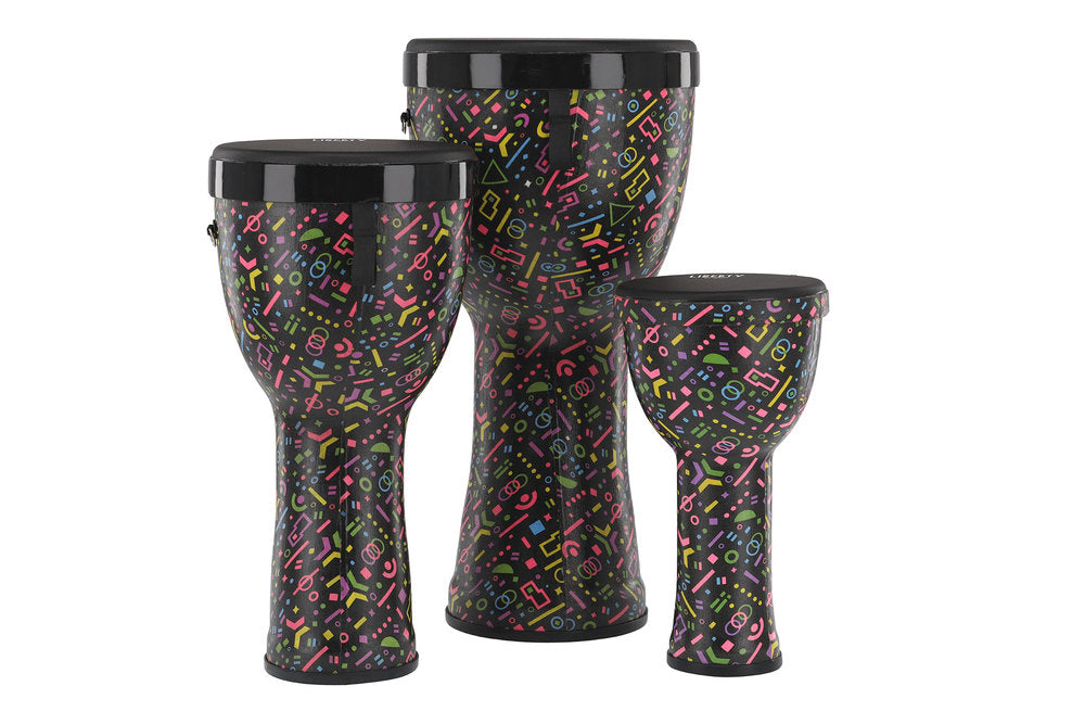 Ensemble de djembés GEWA Liberty Series Nestable 8", 10" et 12", Crazy Neon