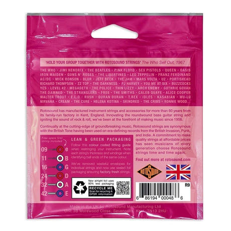 Cordes de guitare électrique Rotosound Roto Pinks R9 9-42