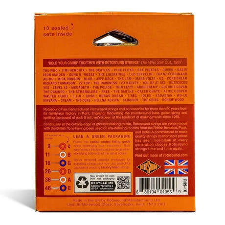 Rotosound Roto Orange RH9-10 cordes de guitare électrique 9-46, 10 ensembles