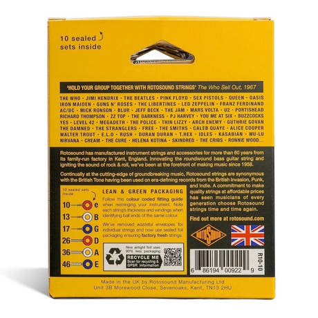 Rotosound Roto Yellows R10-10 cordes de guitare électrique 10-46, 10 jeux