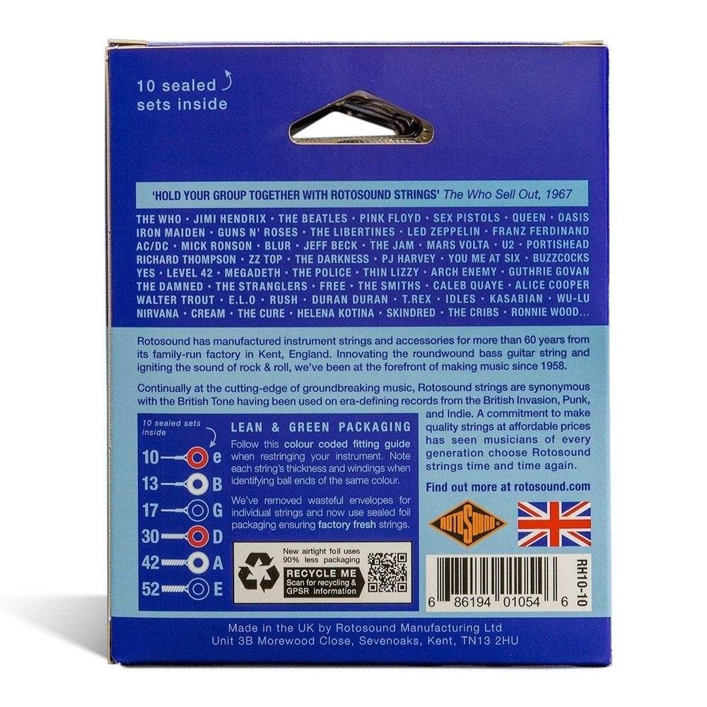 Rotosound Roto Blues RH10-10 cordes de guitare électriques 10-52, 10 jeux