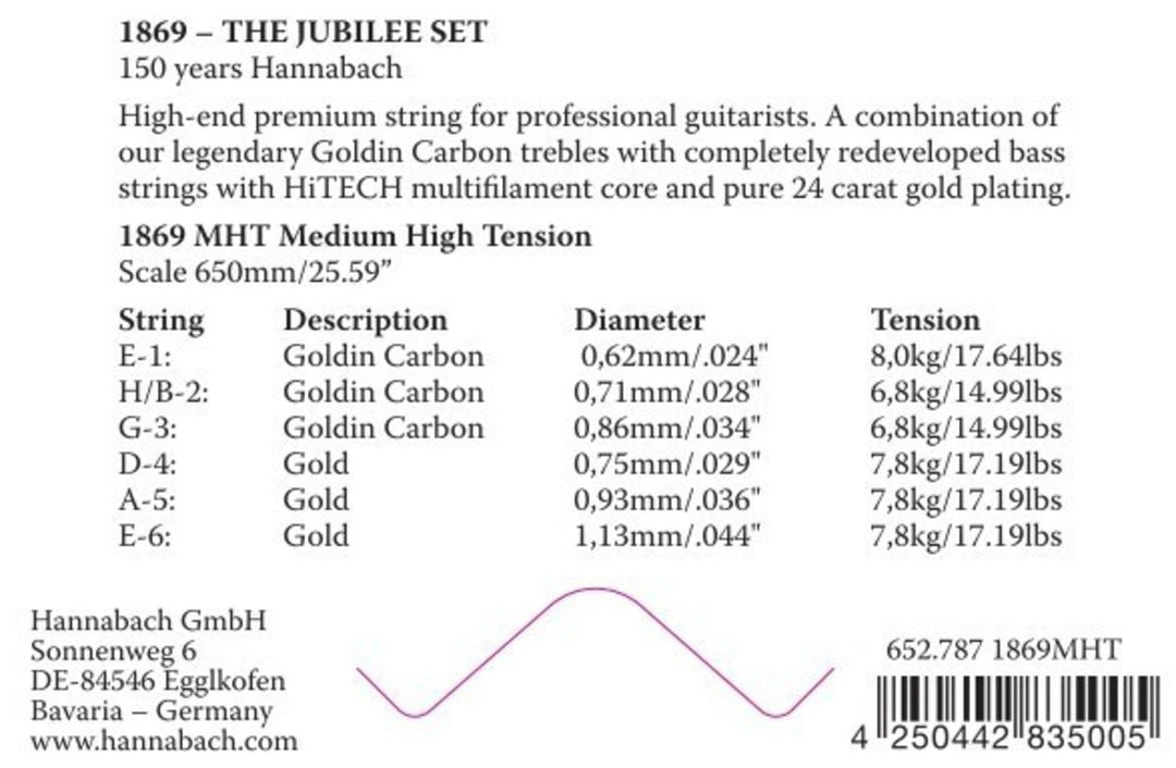 Cordes Hannabach pour guitare classique Serie 1869 Carbon/Gold MHT - E6 Gold MHT (18696MHT)