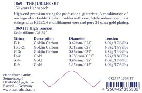 Hannabach Strings for classic guitar Serie 1869 Carbon/Gold HT - E6 Gold HT (18696HT)