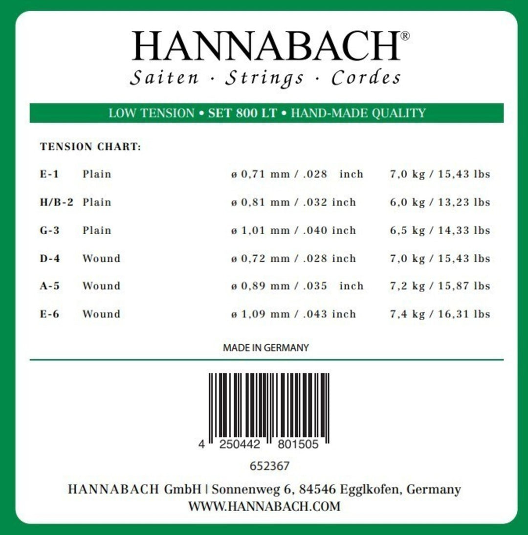 Cordes Hannabach pour guitare classique Serie 800 Faible tension plaquées argent - Jeu faible (800LT)