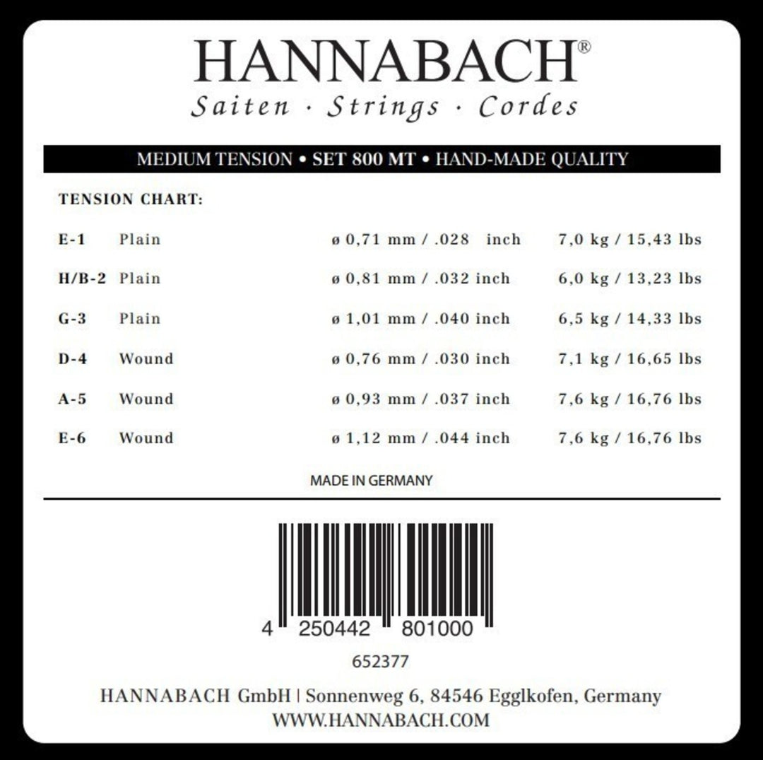 Cordes Hannabach pour guitare classique Serie 800 tension medium argentées - Set medium (800MT)