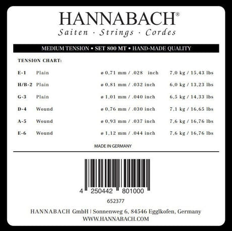 Hannabach 800 jeu de cordes aiguës E1, H/B2 et G3, medium tension