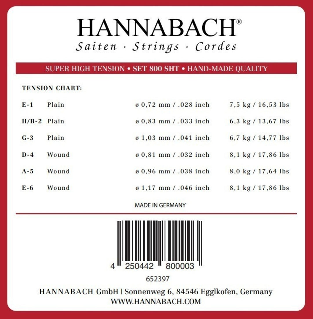 Hannabach Cordes pour guitare classique Serie 800 Super High Tension Silver plated - Jeu super high (800SHT)
