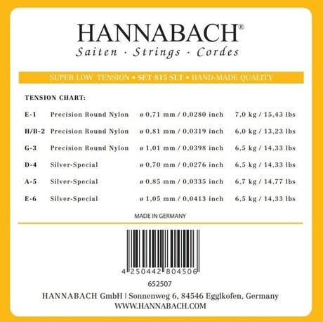 Hannabach 815 jeu de cordes aiguës E1, H/B2 et G3, très faible tension