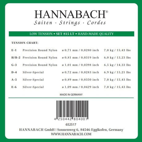 Hannabach 815 jeu de cordes aiguës E1, H/B2 et G3, low tension