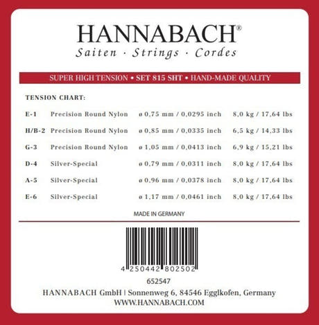 Hannabach 815 jeu de cordes aiguës E1, H/B2 et G3, super high tension