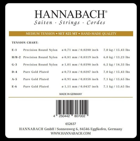 Hannabach 825 corde de mi grave pour guitares classiques, medium tension