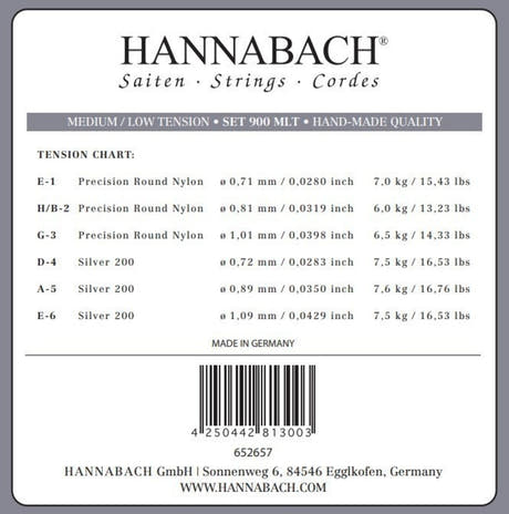 String grave Hannabach 900 E6 pour guitares classiques, tension medium/faible