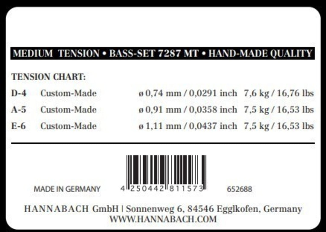 Cordes Hannabach pour guitare classique Series 728 Medium Tension Custom Made - 3er Bass medium (7287MT)