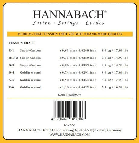 Hannabach 725 E6 corde de basso pour guitare classique, medium/haute tension