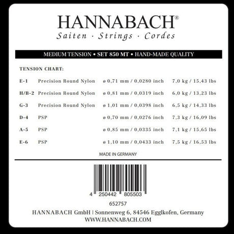 Hannabach 850 corde de basse E6 pour guitare classique, tension medium