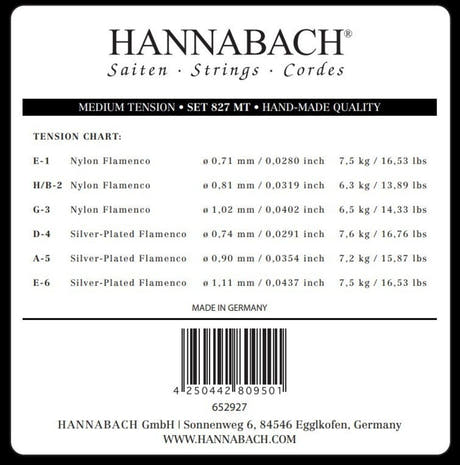 Hannabach 827 jeu de cordes aiguës E1, H/B2 et G3, tension medium
