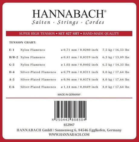 Hannabach 827 H/B2 corde aiguë, guitare flamenca, super high tension