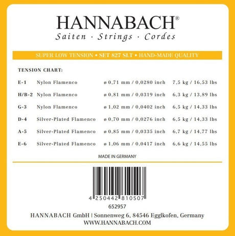 Hannabach 827 jeu de cordes aiguës E1, H/B2 et G3, super low tension