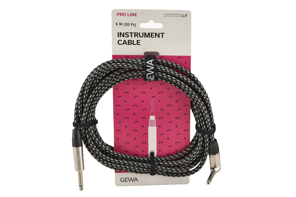 GEWA Pro Line câble d'instrument 6 m, tweed noir et blanc, jack coudé