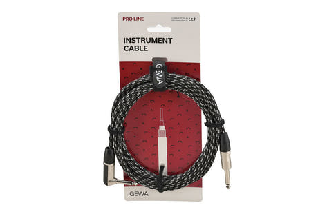 GEWA Pro Line câble d'instrument 3 m, tweed noir et blanc, jack coudé
