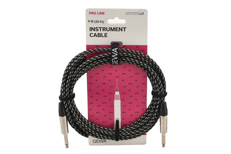 GEWA Pro Line câble d’instrument 6 m, tweed noir et blanc, jack droit
