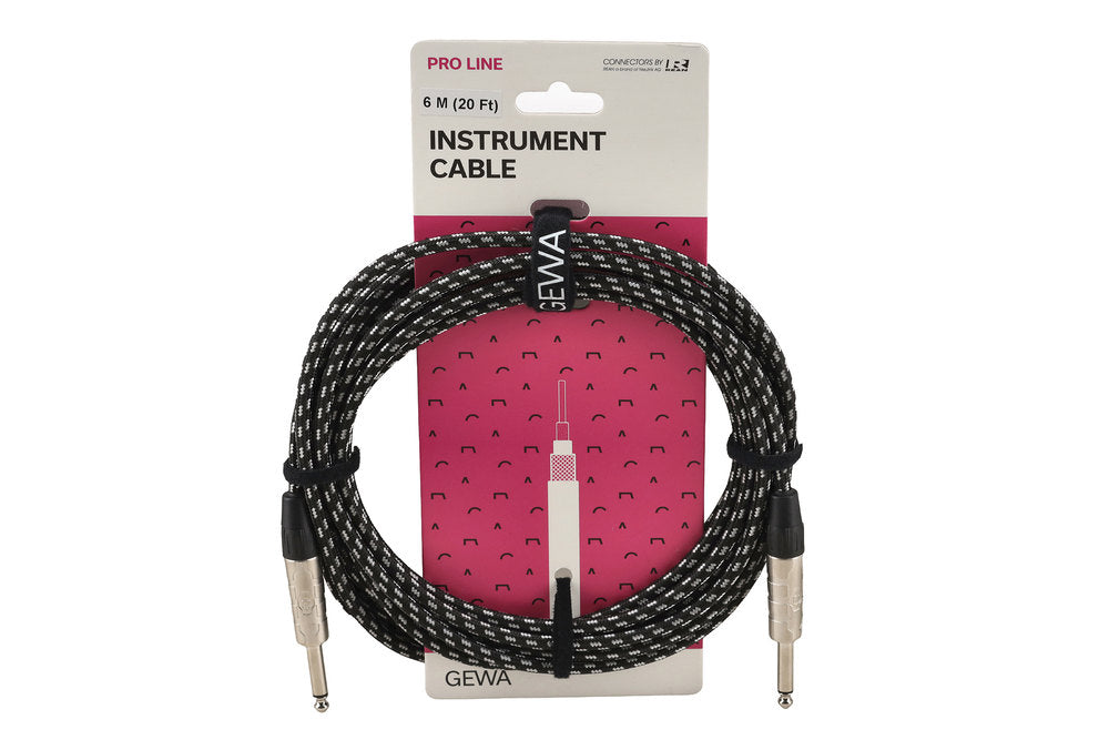 GEWA Pro Line câble d’instrument 6 m, tweed noir et blanc, jack droit