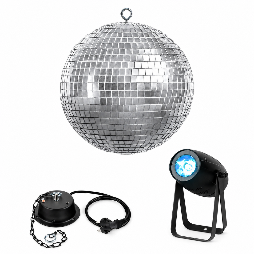 Ensemble boule disco 30 cm.