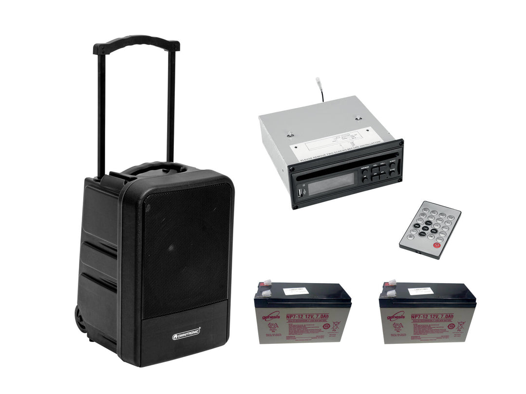 OMNITRONIC Set MOM-10BT4 système PA sans fil modulaire + lecteur CD avec USB&SD + 2x Battery