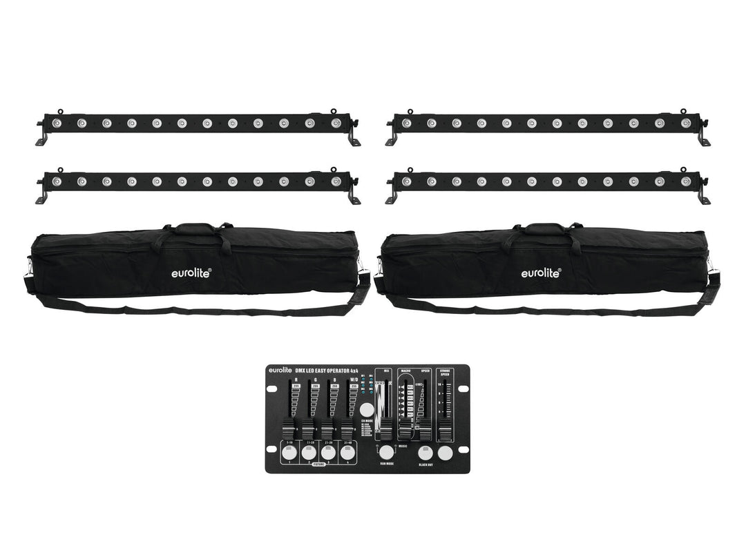 EUROLITE Set 4x LED BAR-12 QCL RGBW + 2x Soft Bag + contrôleur