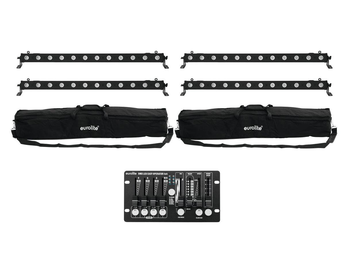 EUROLITE Set 4x LED BAR-12 QCL RGBW + 2x Soft Bag + Controller