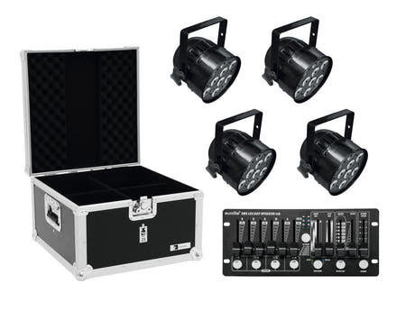 EUROLITE Ensemble 4x LED PAR-56 HCL bk + Étui + Contrôleur