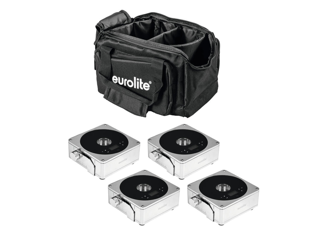 EUROLITE Set 4x AKKU IP Flat Light 1 chrome + Sac souple