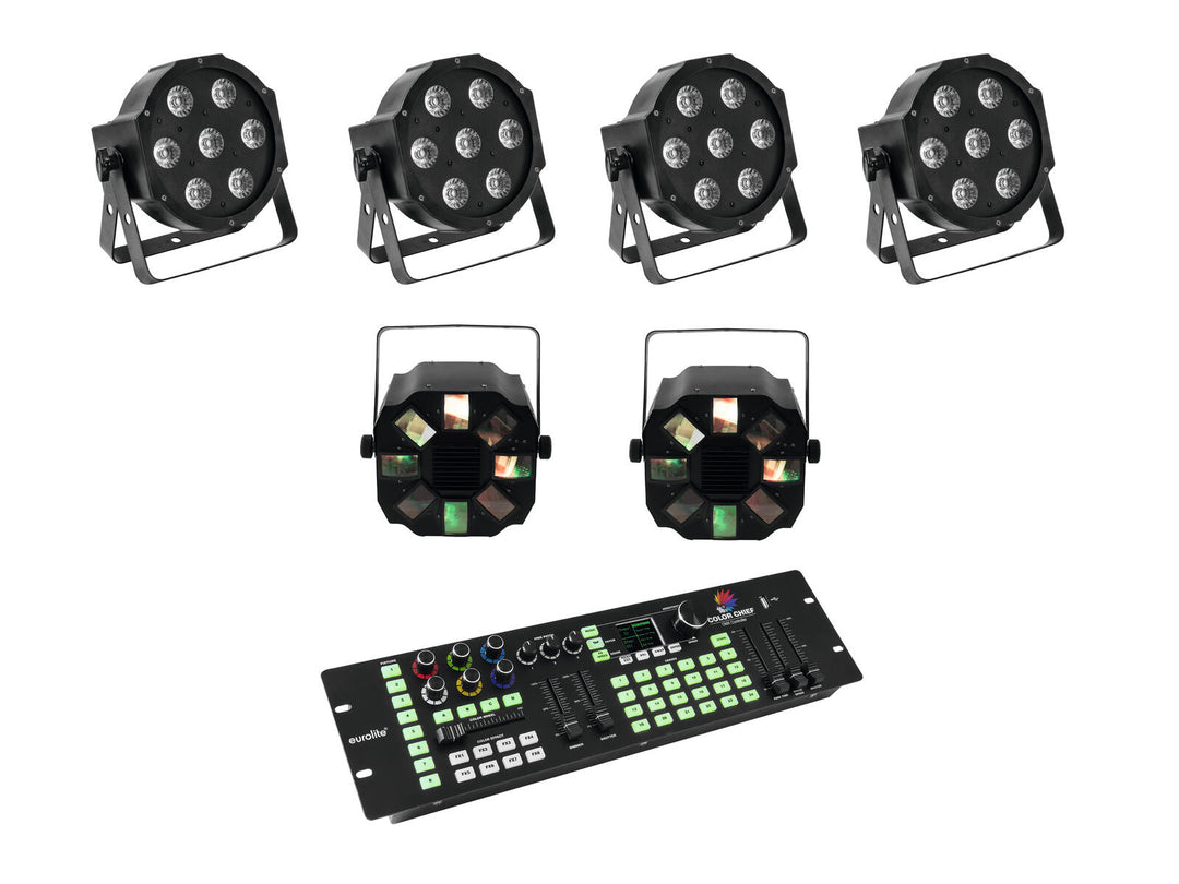 EUROLITE Set 4x LED SLS-7 HCL Floor + 2x LED FE-700 + contrôleur DMX LED Color Chief