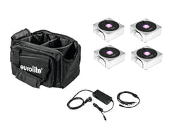 EUROLITE Set 4x AKKU IP Flat Light 1 chromé + Sac souple + Chargeur
