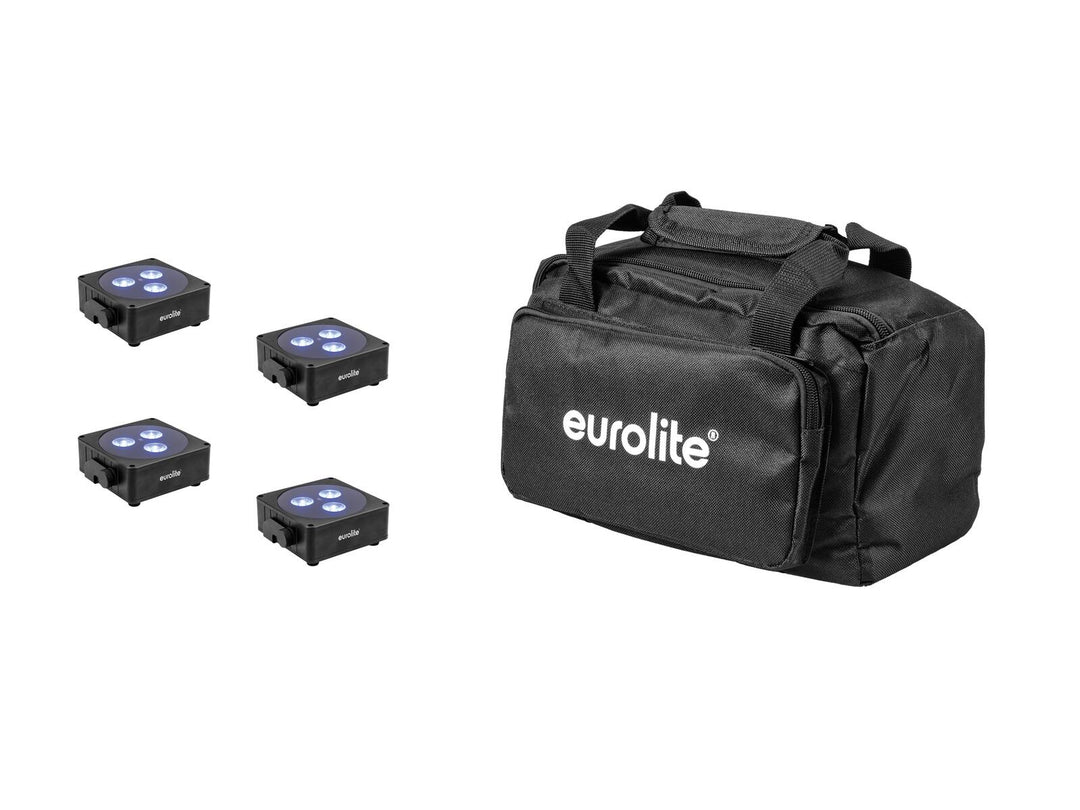 EUROLITE Set 4x AKKU Flat Light 3 bk + Sac souple