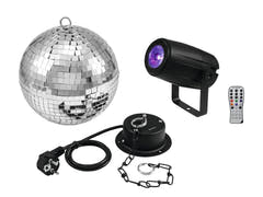 EUROLITE Boule à facettes 20cm avec moteur + LED PST-5 QCL Spot bk