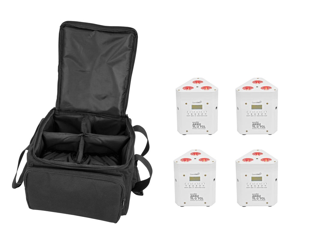 EUROLITE Ensemble 4x AKKU TL-3 TCL blanc + SB-4 Sac souple