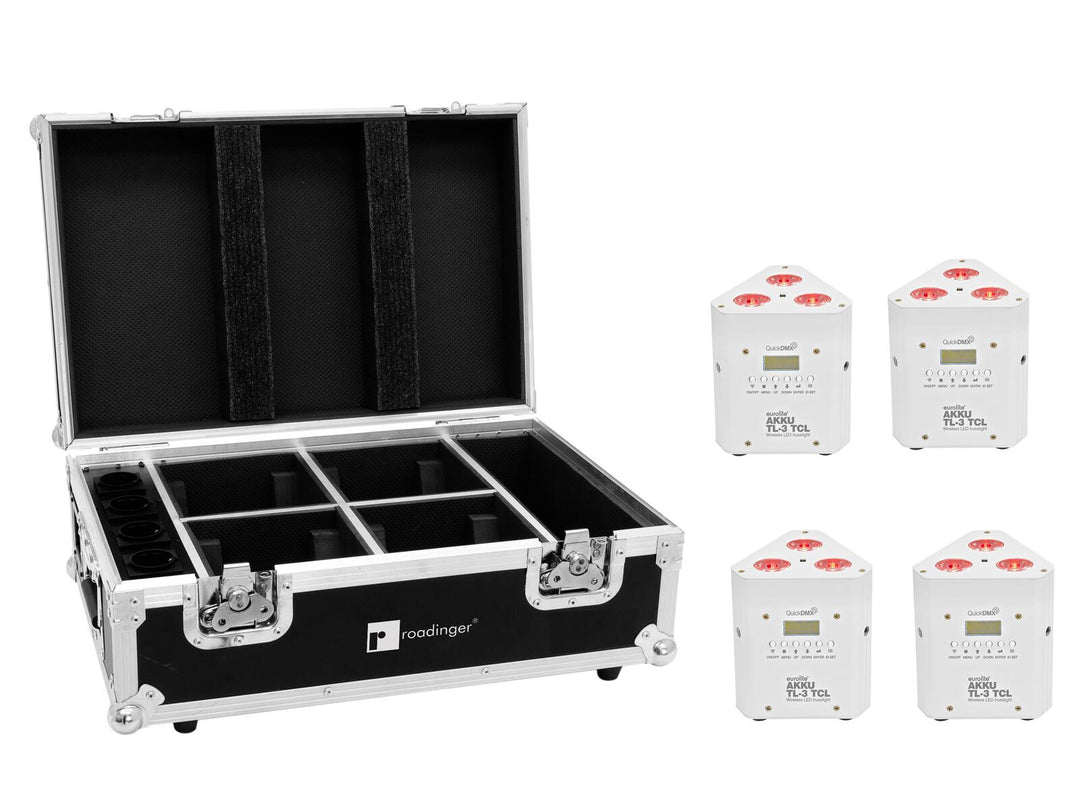EUROLITE Set 4x AKKU TL-3 TCL blanc + Case avec fonction de charge