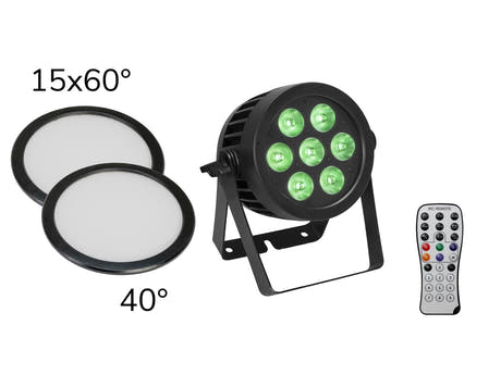 EUROLITE Set LED IP PAR 7x8W QCL Spot + 2x cache diffuseur (15x60° et 40°)