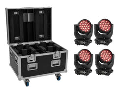 EUROLITE Set 4x LED TMH-X4 Tâtes Mobiles Wash Zoom + étui EU avec roulettes