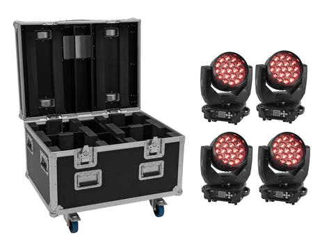 EUROLITE Set 4x LED TMH-X4 Tâtes Mobiles Wash Zoom + étui EU avec roulettes